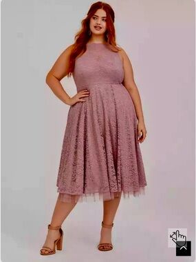 NWT Torrid Special Occasion Mauve Pink Lace Midi Dress